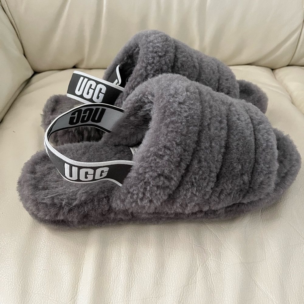 Grey UGG Fluff Yeah Slippers